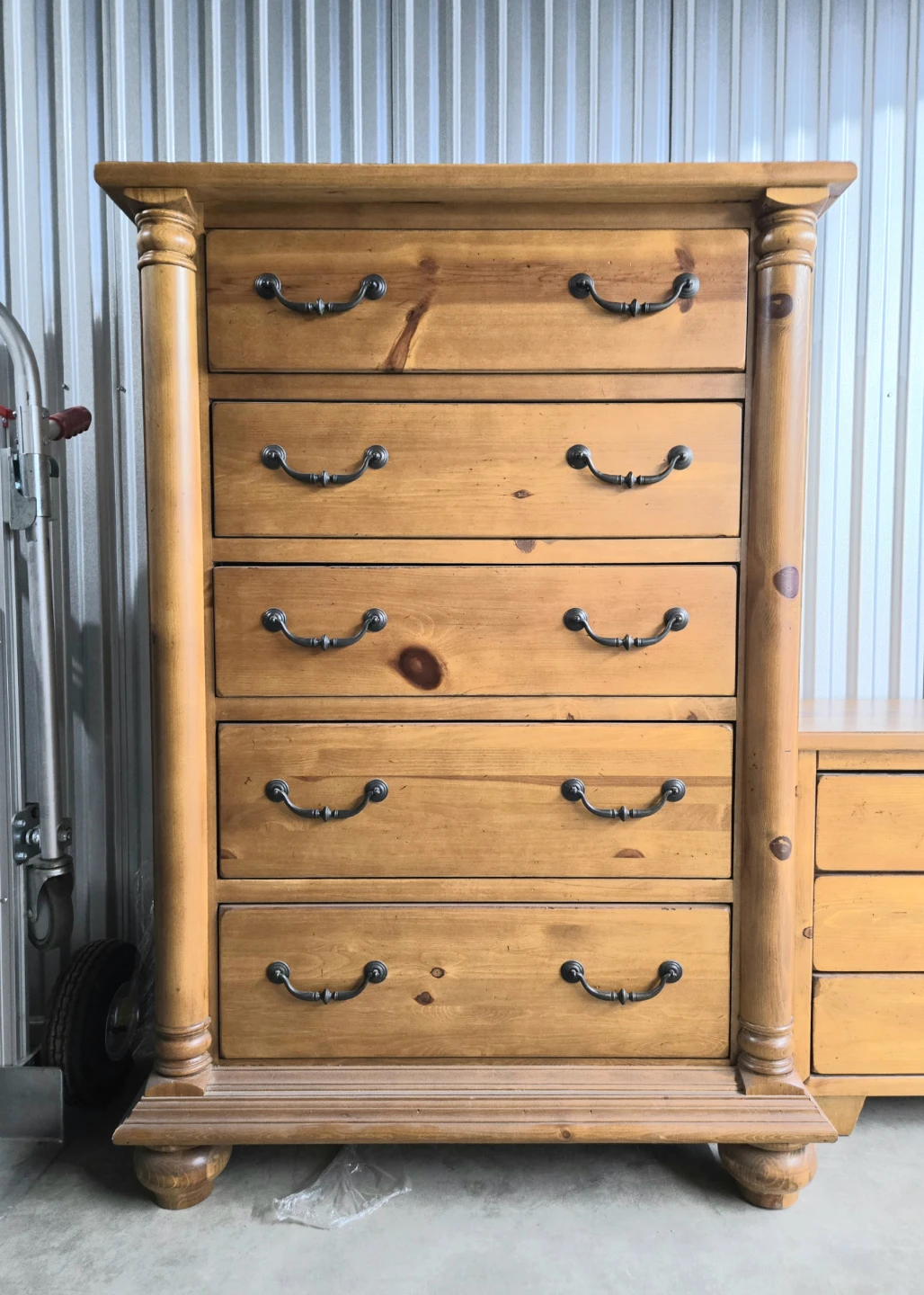 Solid Pine 5-Drawer Tallboy and 3-Drawer Nightstand Set - photo 2