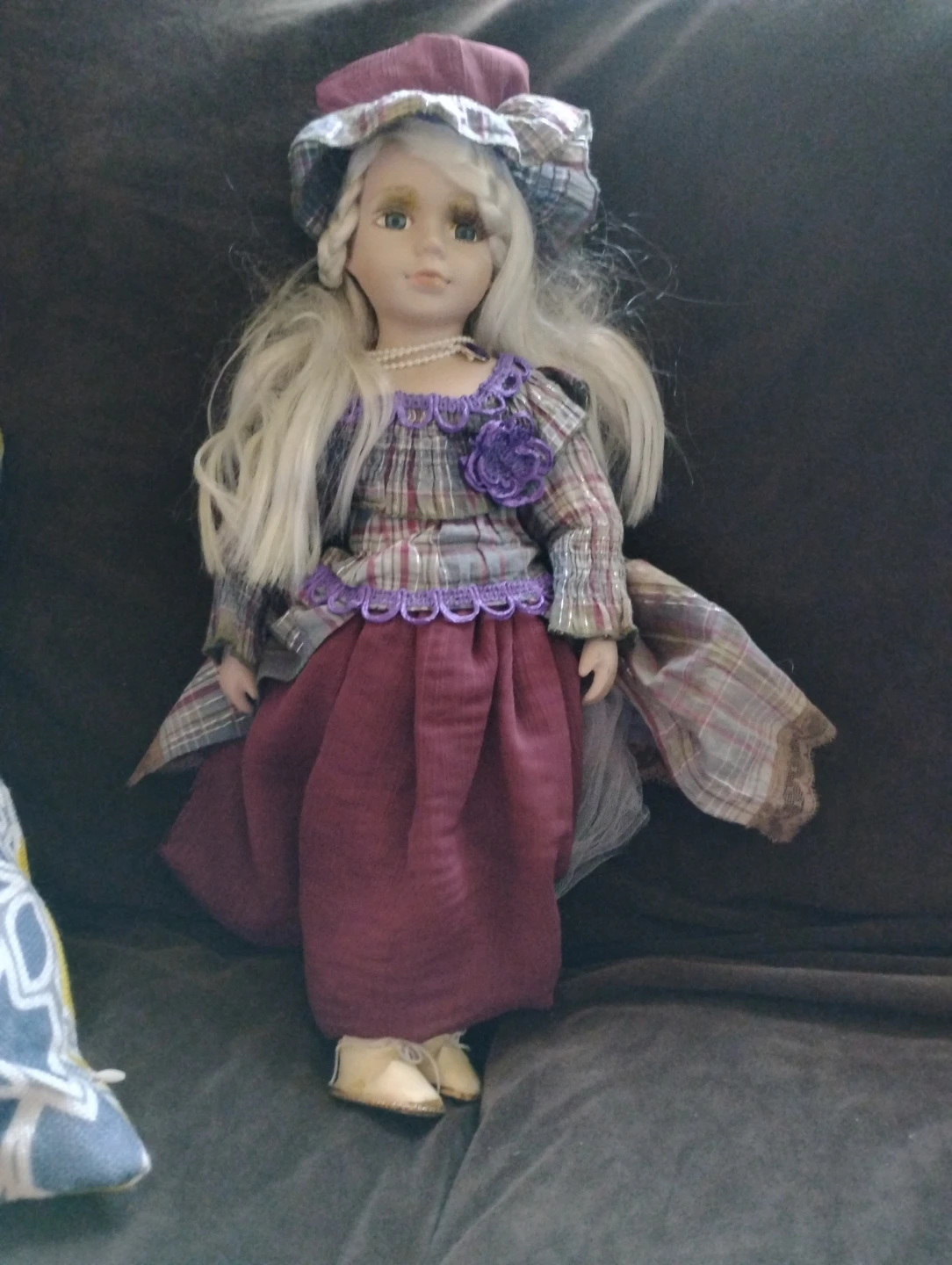 Porcelain Doll with Plaid Outfit