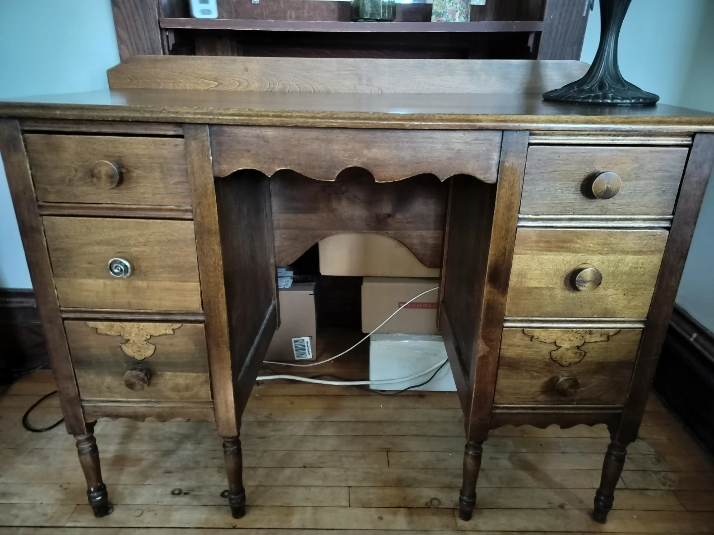 Vintage Wooden Desk with Drawers - photo 3