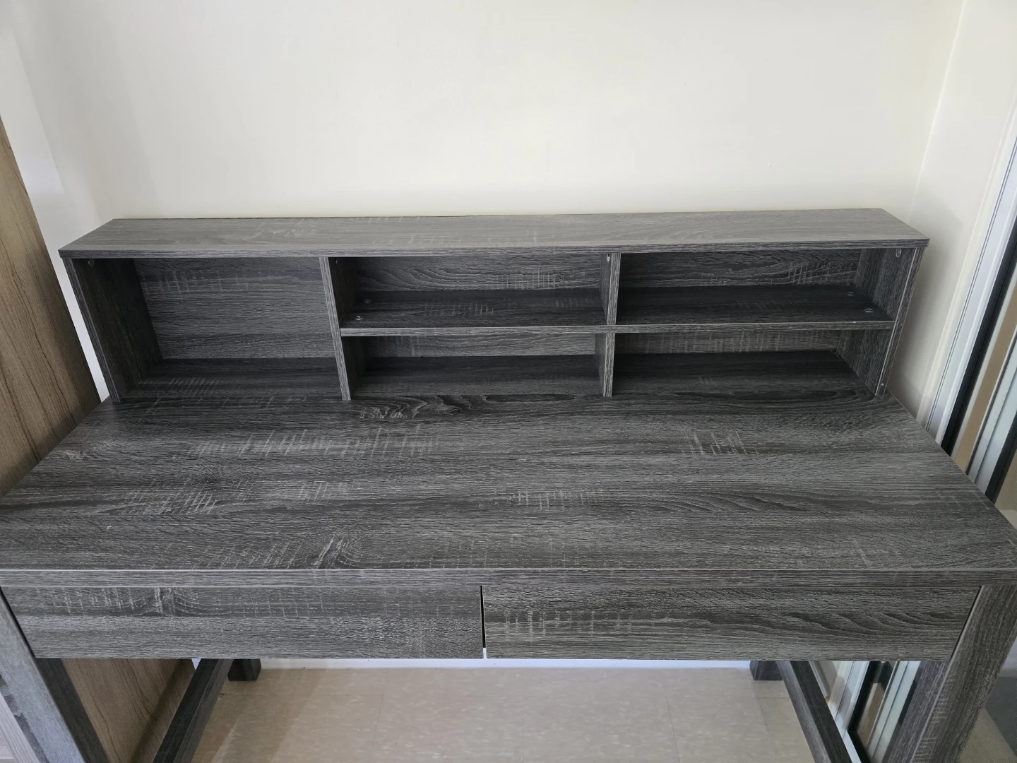 Grey Wood Writing Desk with Shelves and Drawers - photo 2