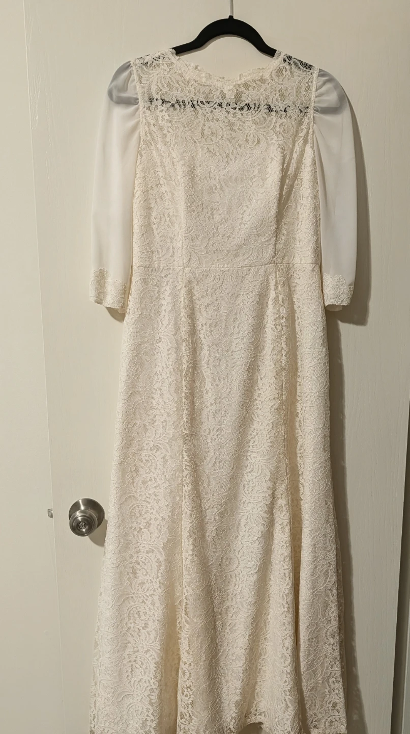White Lace Dress with Sheer Sleeves