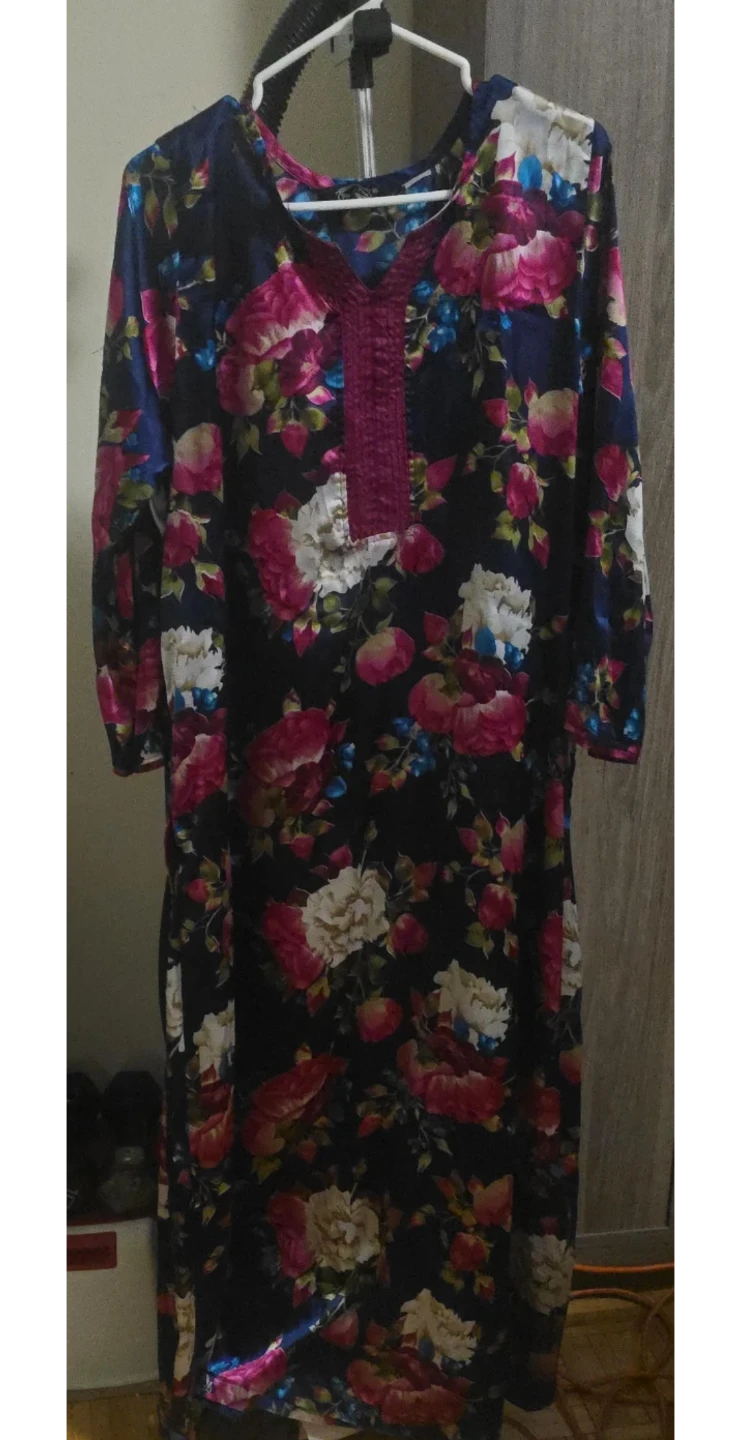 Women's  satin  floral maxi long dress