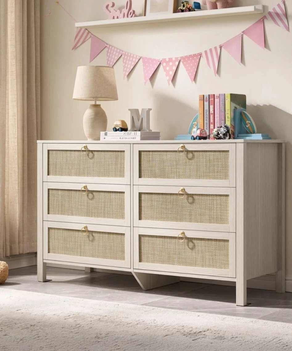 6-Drawer Dresser with Cane Inlay