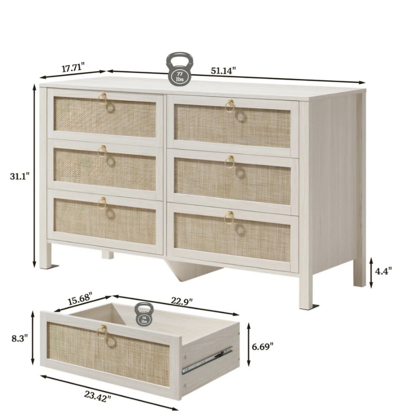 6-Drawer Dresser with Cane Inlay - photo 2