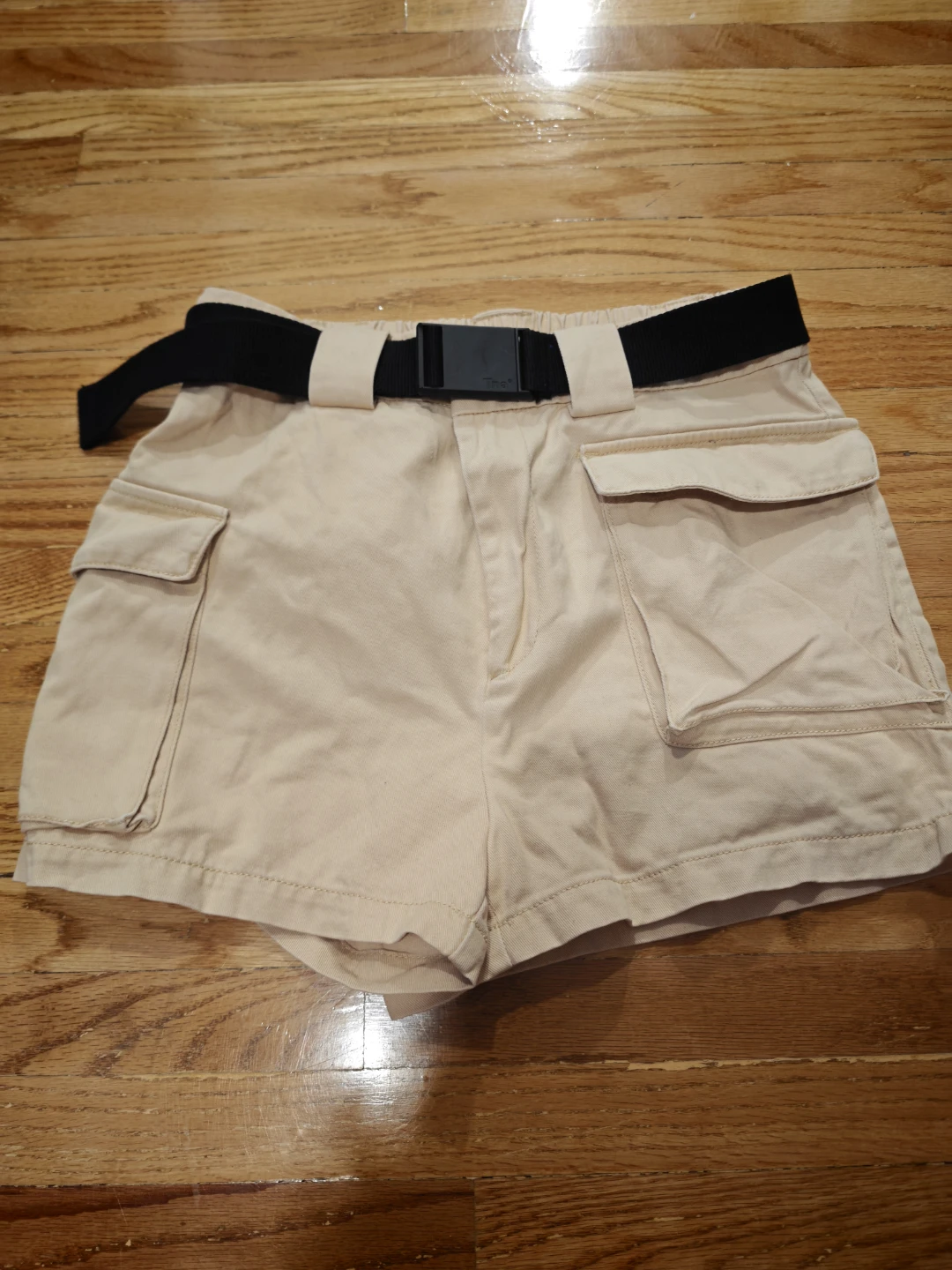 TNA Beige Cargo Shorts with Black Web Belt