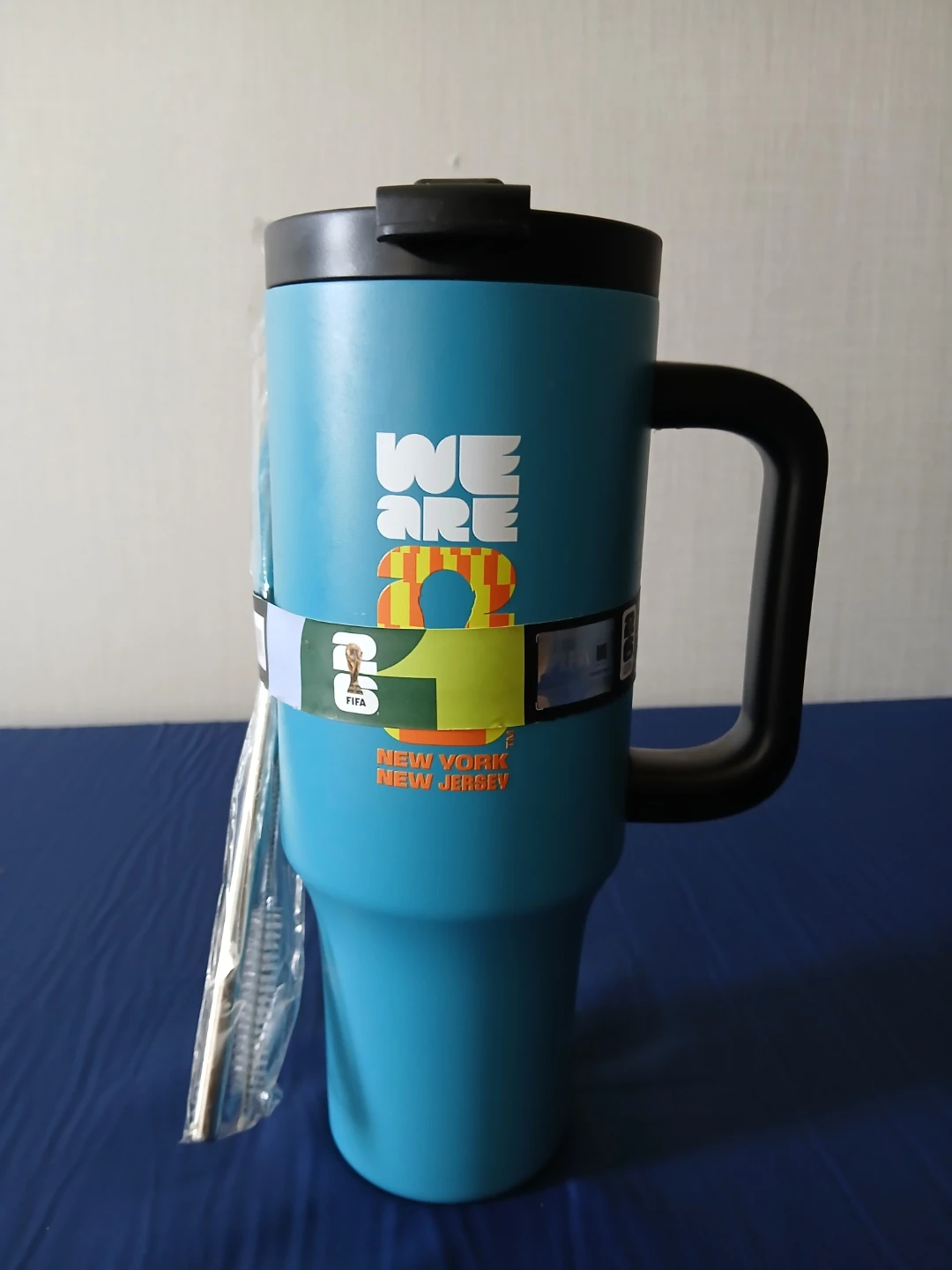 Blue Travel Mug with Straw - FIFA New York New Jersey