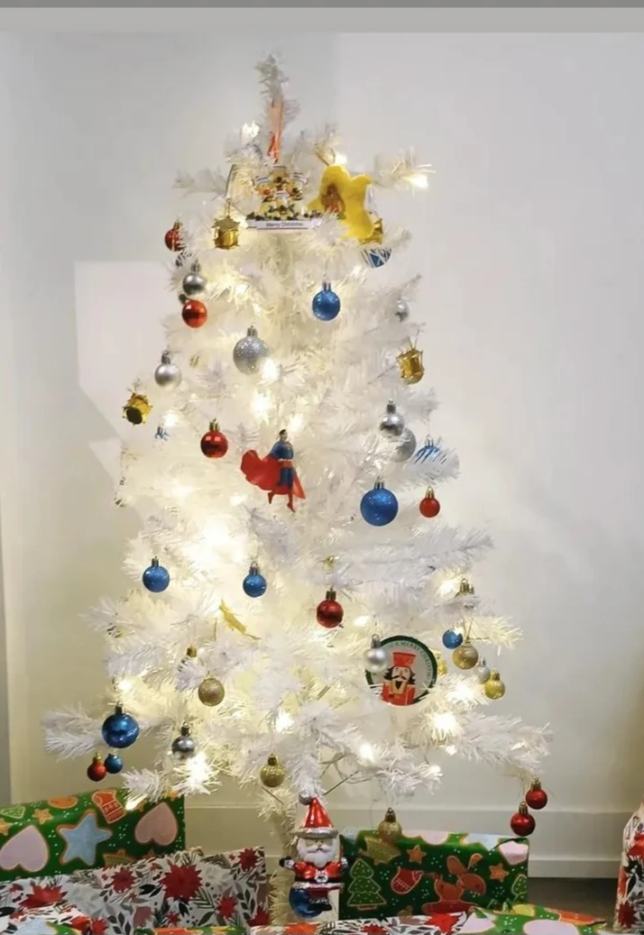 White Artificial Christmas Tree with Ornaments
