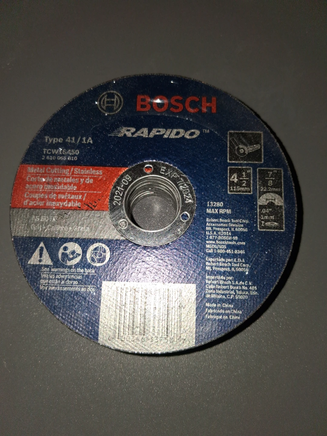 Bosch Rapido Metal Cutting Disc 4 1/2" x 1/8"