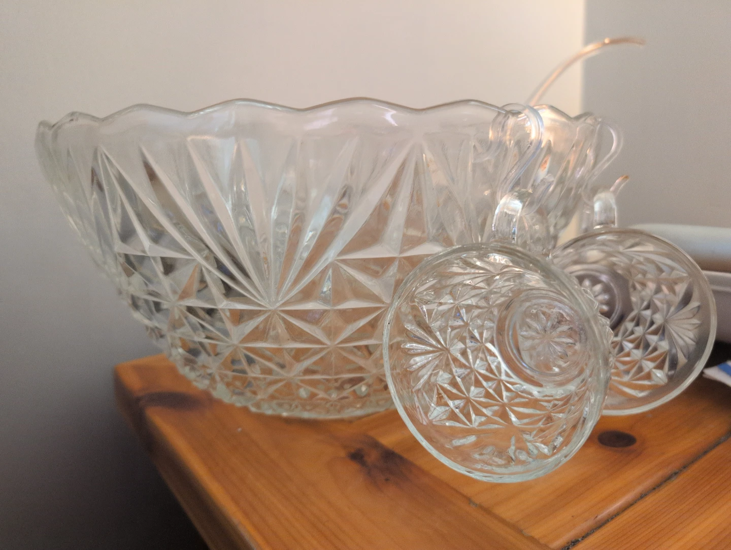 Crystal Punch Bowl Set with Cups and Ladle and salad tongs