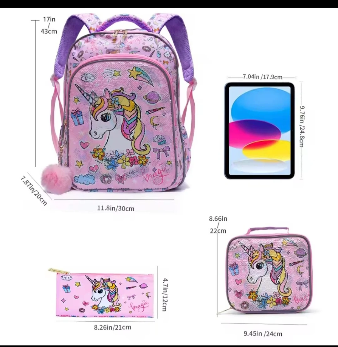 Kids Unicorn Backpack with Lunch Bag and Pencil Case