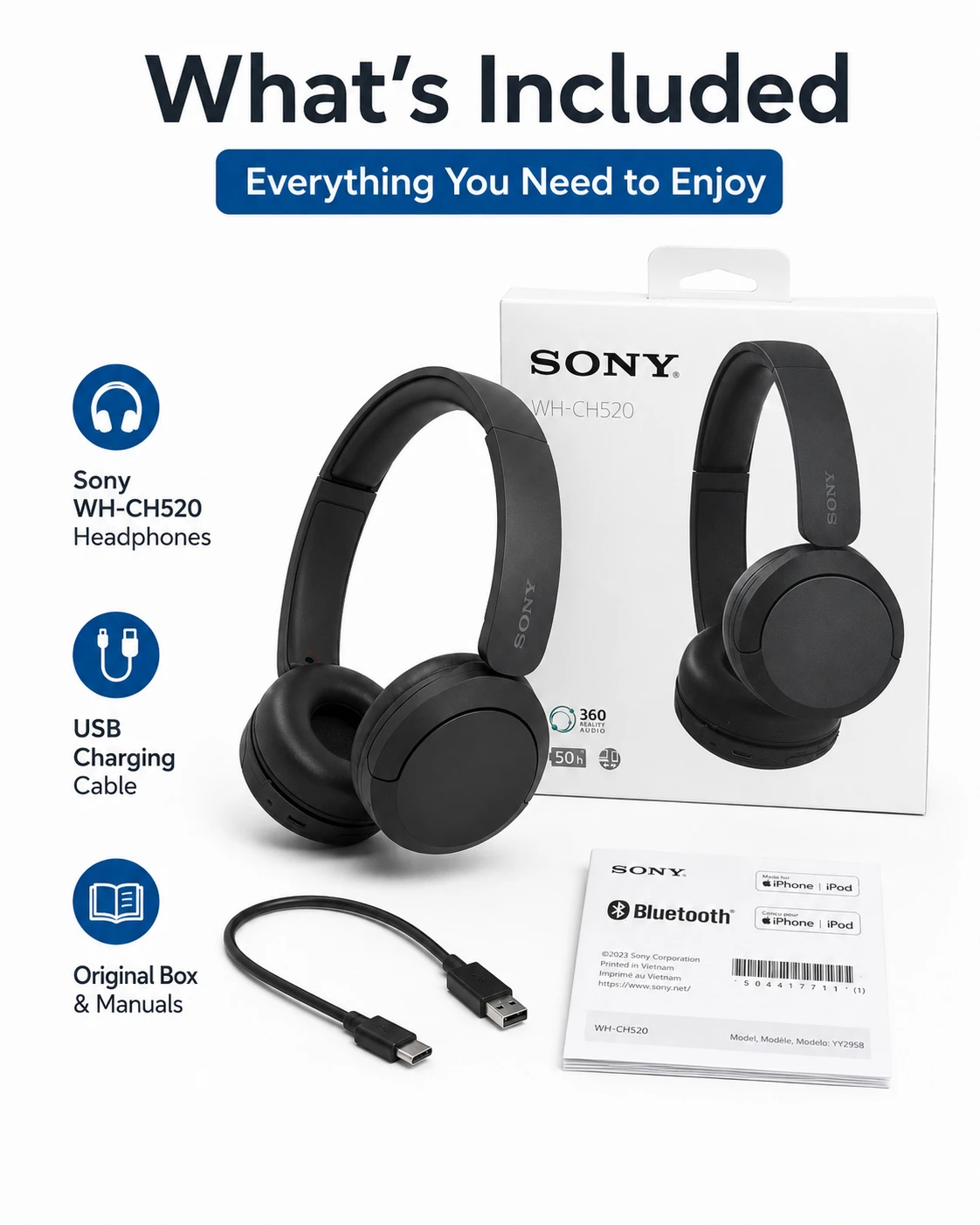 🎧 Sony WH-CH520 Wireless Headphones – Brand New, Open Box! ✨ - photo 2