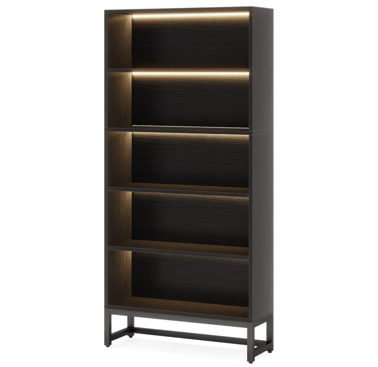 Black 5-shelf bookcase with LED lighting