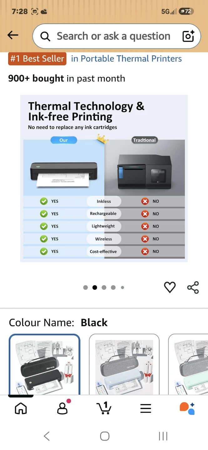 Portable Thermal Printer - Black - photo 2