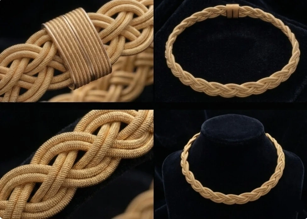 Vintage Gold Braided Woven Mesh Choker Necklace - photo 4