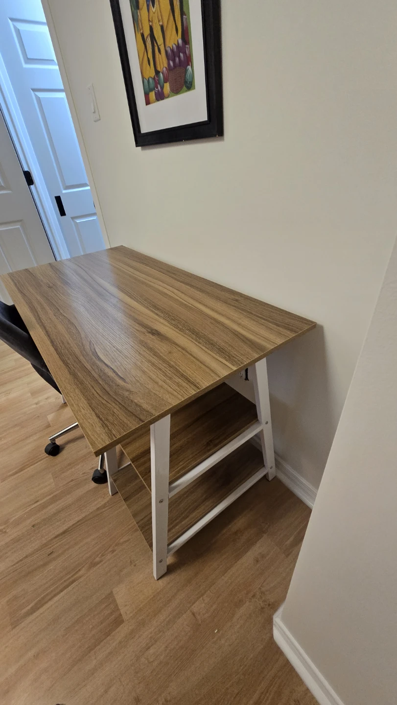 Wooden top desk with white metal frame and shelves - photo 4