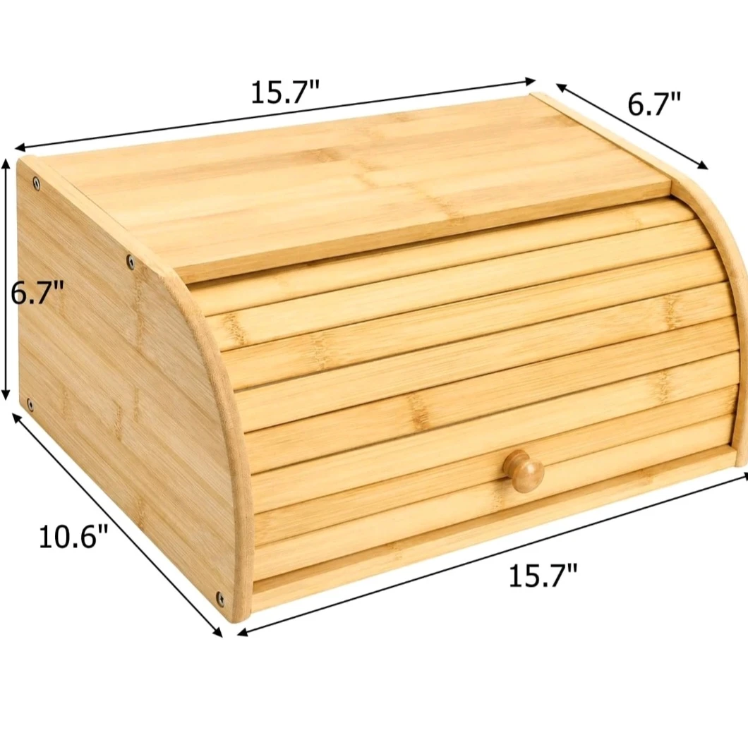Bamboo Bread Box, Large Natural Roll Wood Bread Box NEW - photo 5