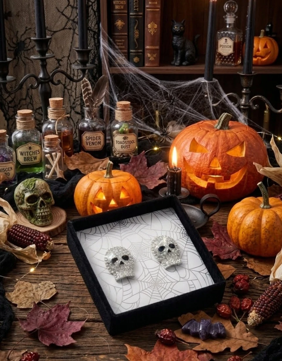 New Halloween Rhinestone Skull Stud Earrings - photo 4