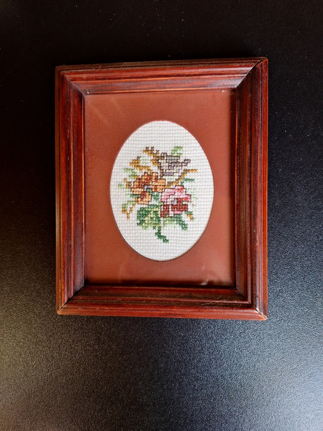 Framed Cross-Stitch Floral Art "Handmade in the Philippines"