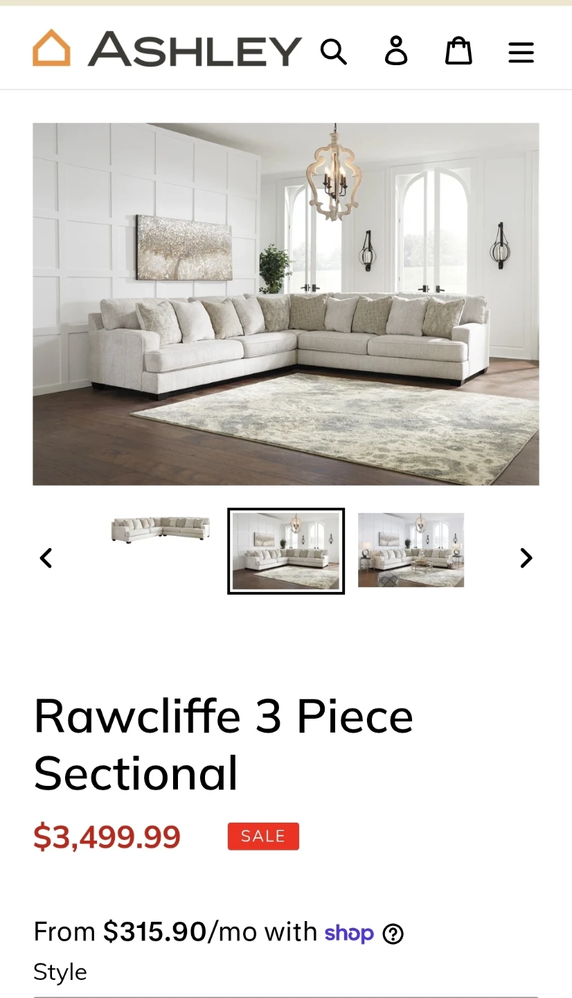 Lixurious Ashley Rawcliffe 3 Piece Sectional
