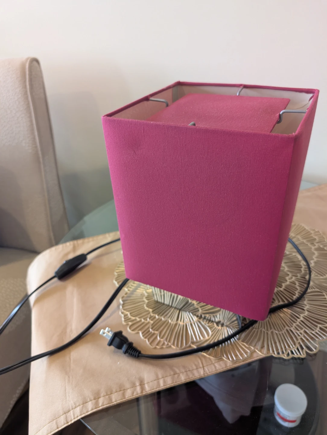 Small Table Lamp with Pink Shade