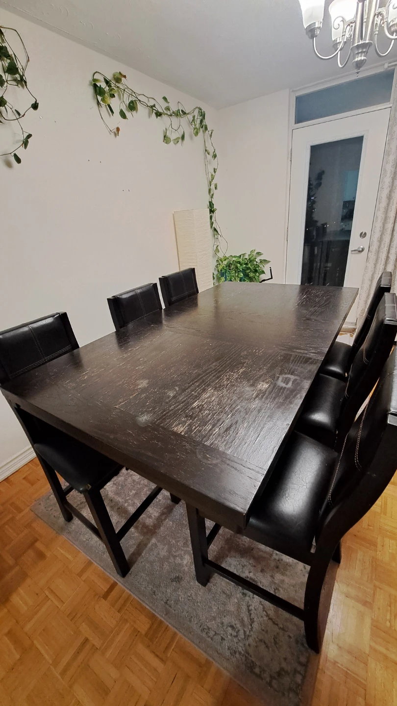 High Dining table and 6 high chairs - cover included as well