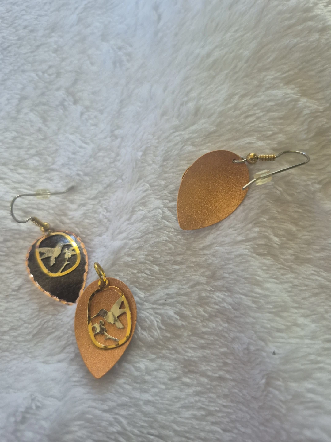 Copper Leaf Hummingbird Earrings and Pendant - photo 2