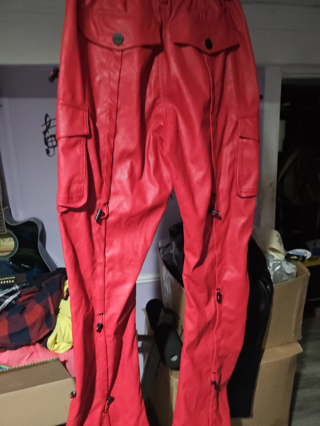 Smoke Rise Red Faux Leather Cargo Pants XS - photo 5