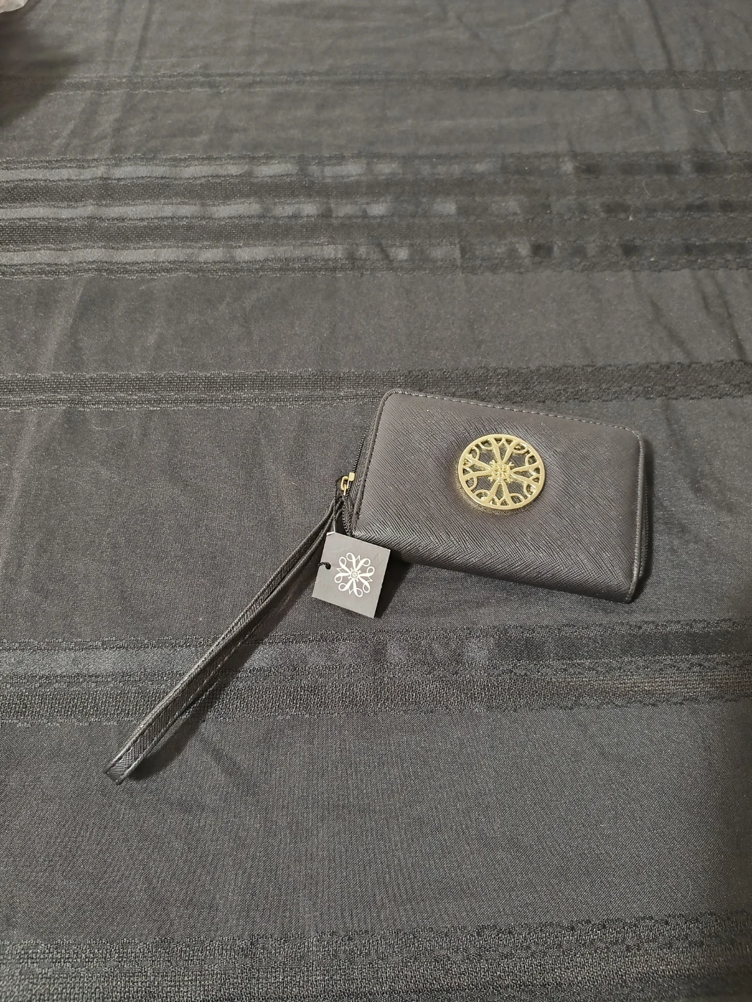 Black Wristlet Wallet with Gold Emblem - photo 2