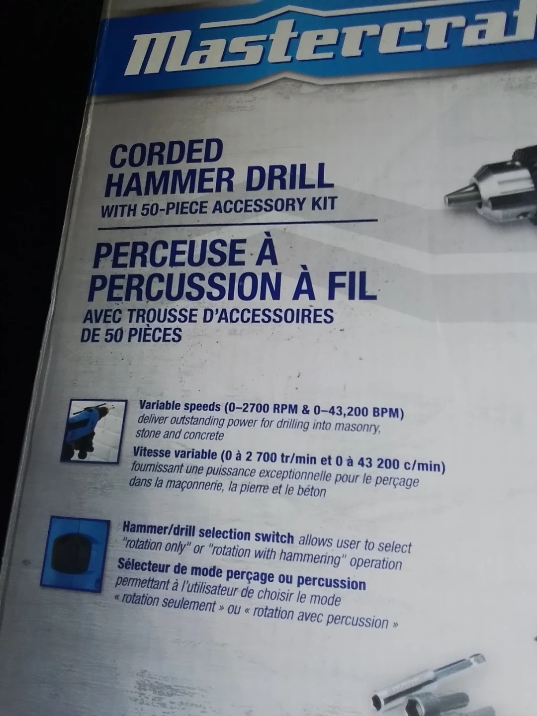 Mastercraft Corded Hammer Drill with 50-Piece Accessory Kit - photo 2
