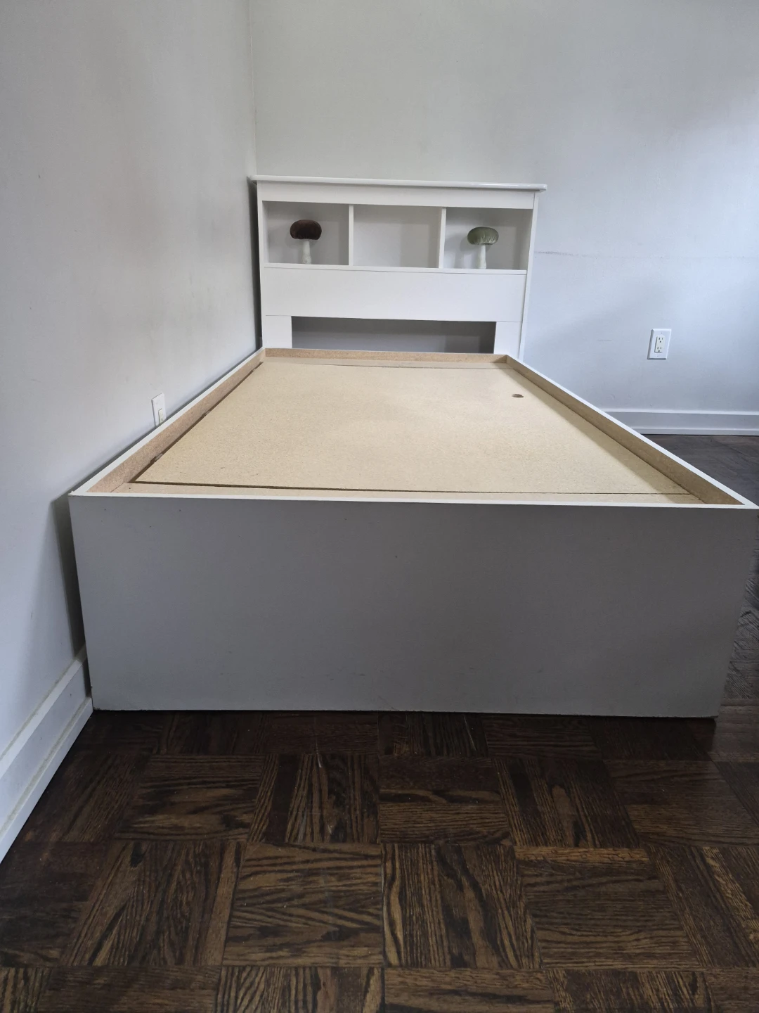 White Twin Bed Frame with Bookshelf Headboard - photo 3