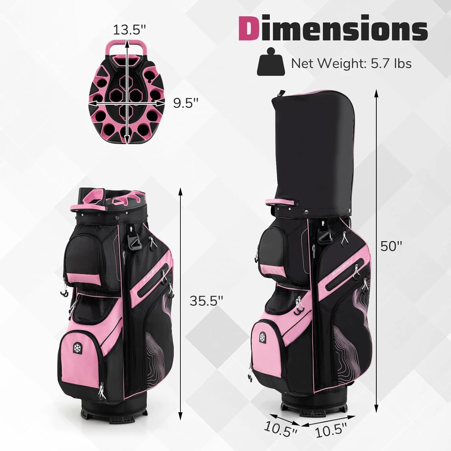 Costway SP38456PI Molded Lock Top Golf Cart Bag - photo 5