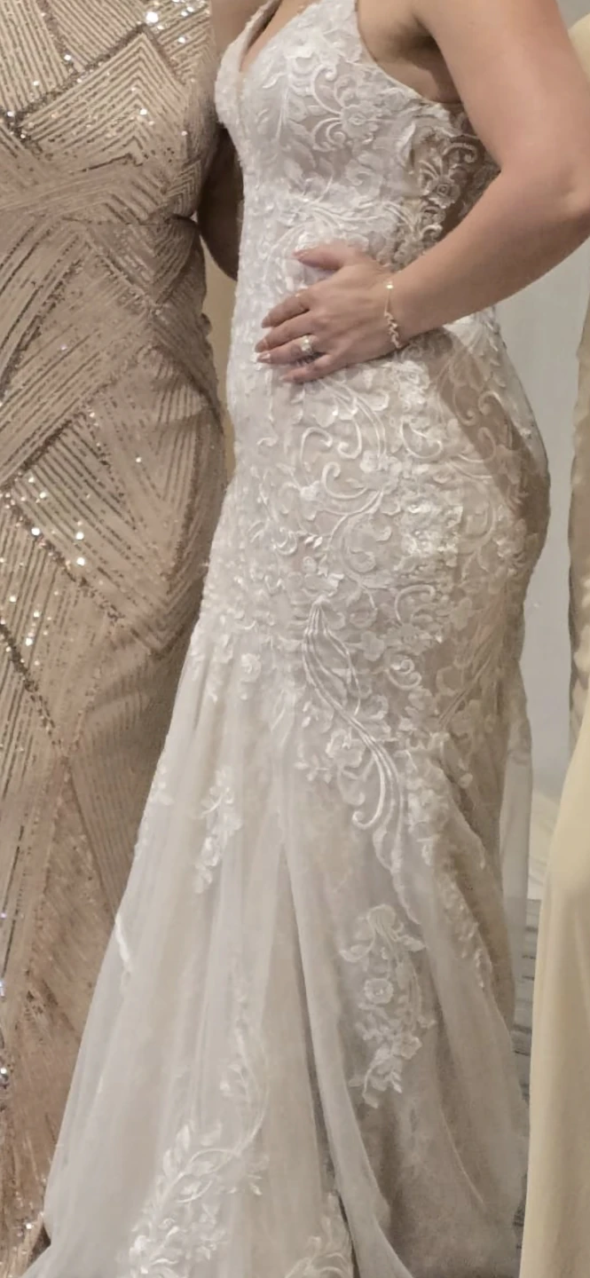 White Lace Mermaid Wedding Dress - Azazie Camlynn Nude - photo 3