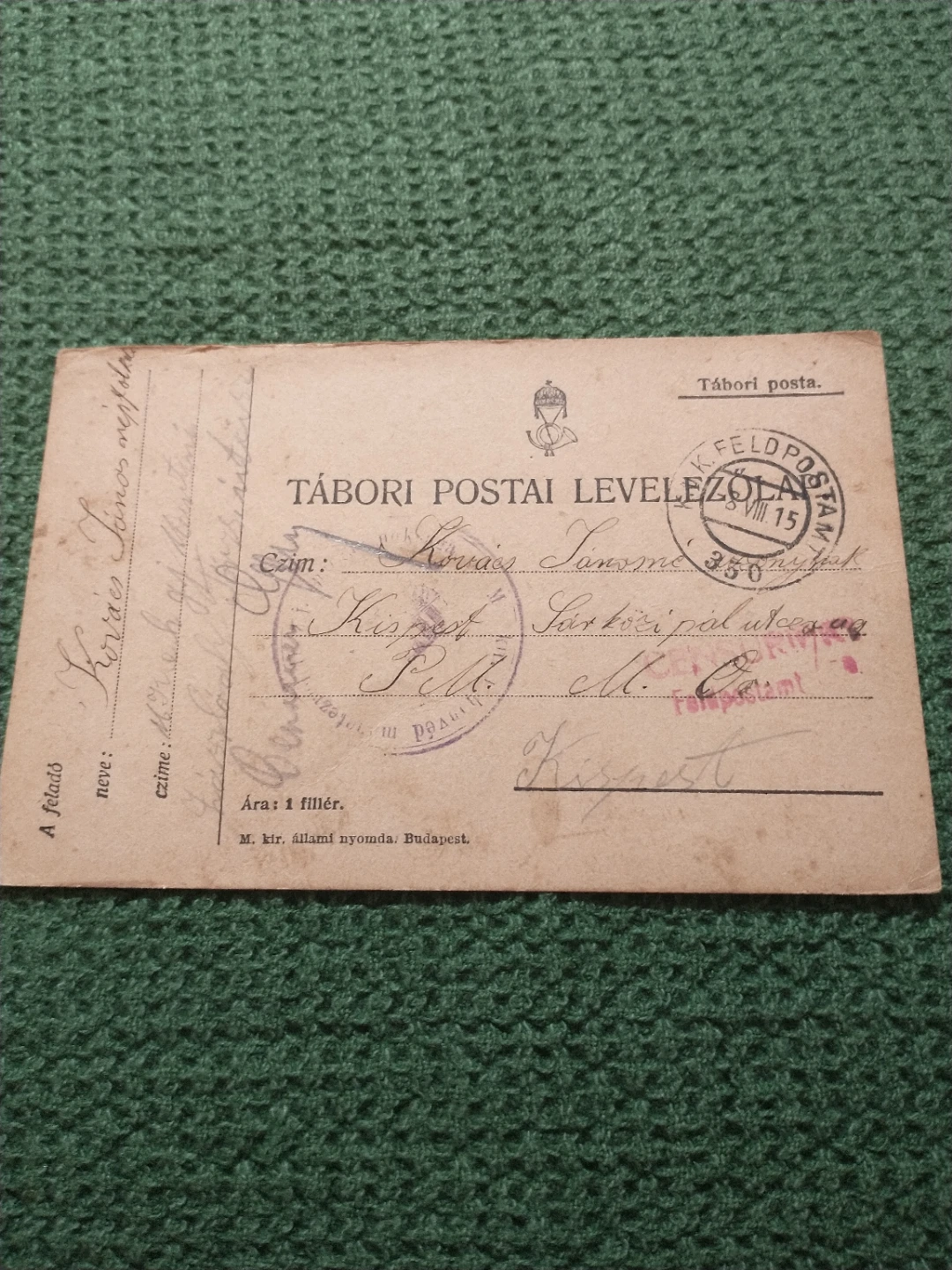 1915 WWI Austro-Hungarian Censored Field Postcard