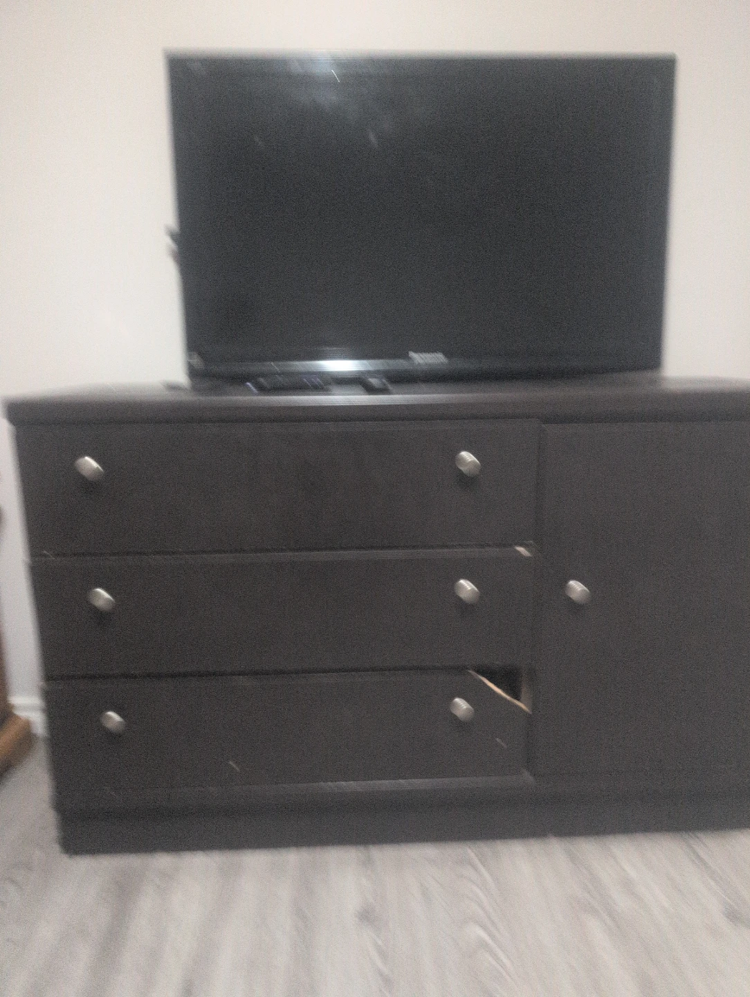 Dark Brown Dresser with 3 Drawers and Cabinet