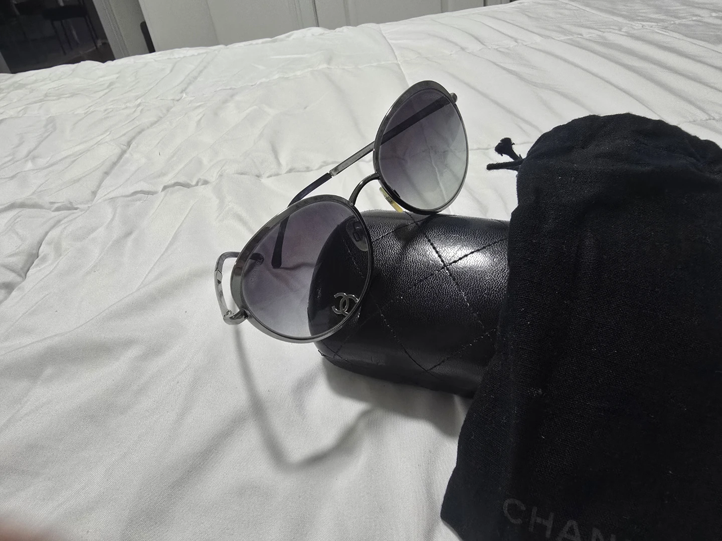 Chanel Round Sunglasses with Case and Pouch