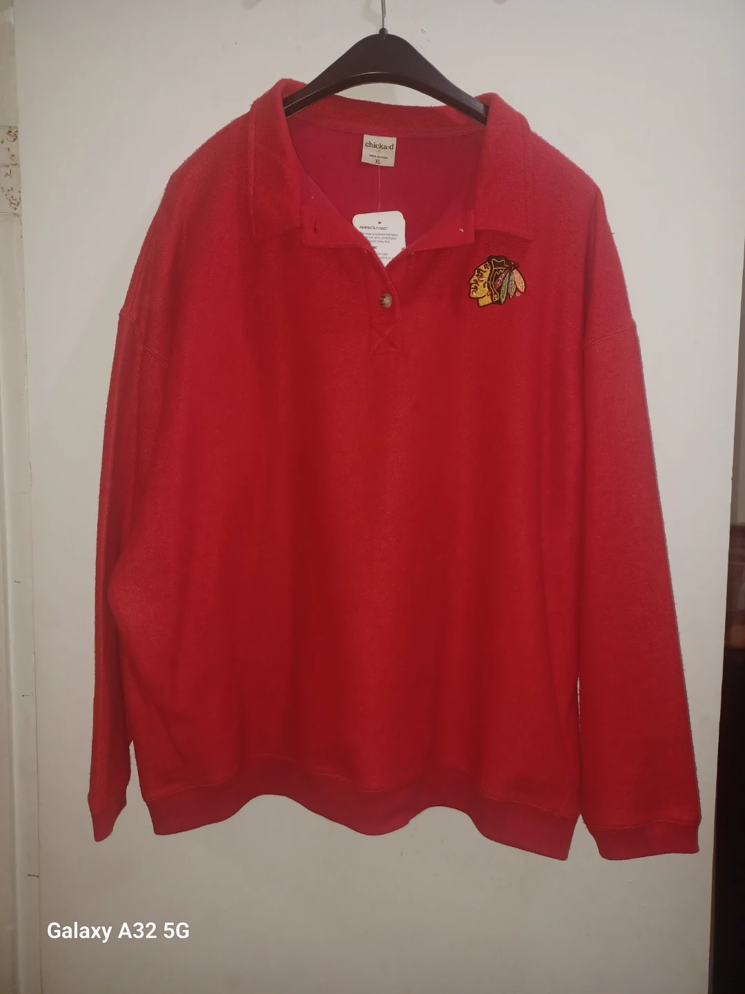 Chicka-d Ladies Blackhawks Oversized Fleece Polo Shirt XL