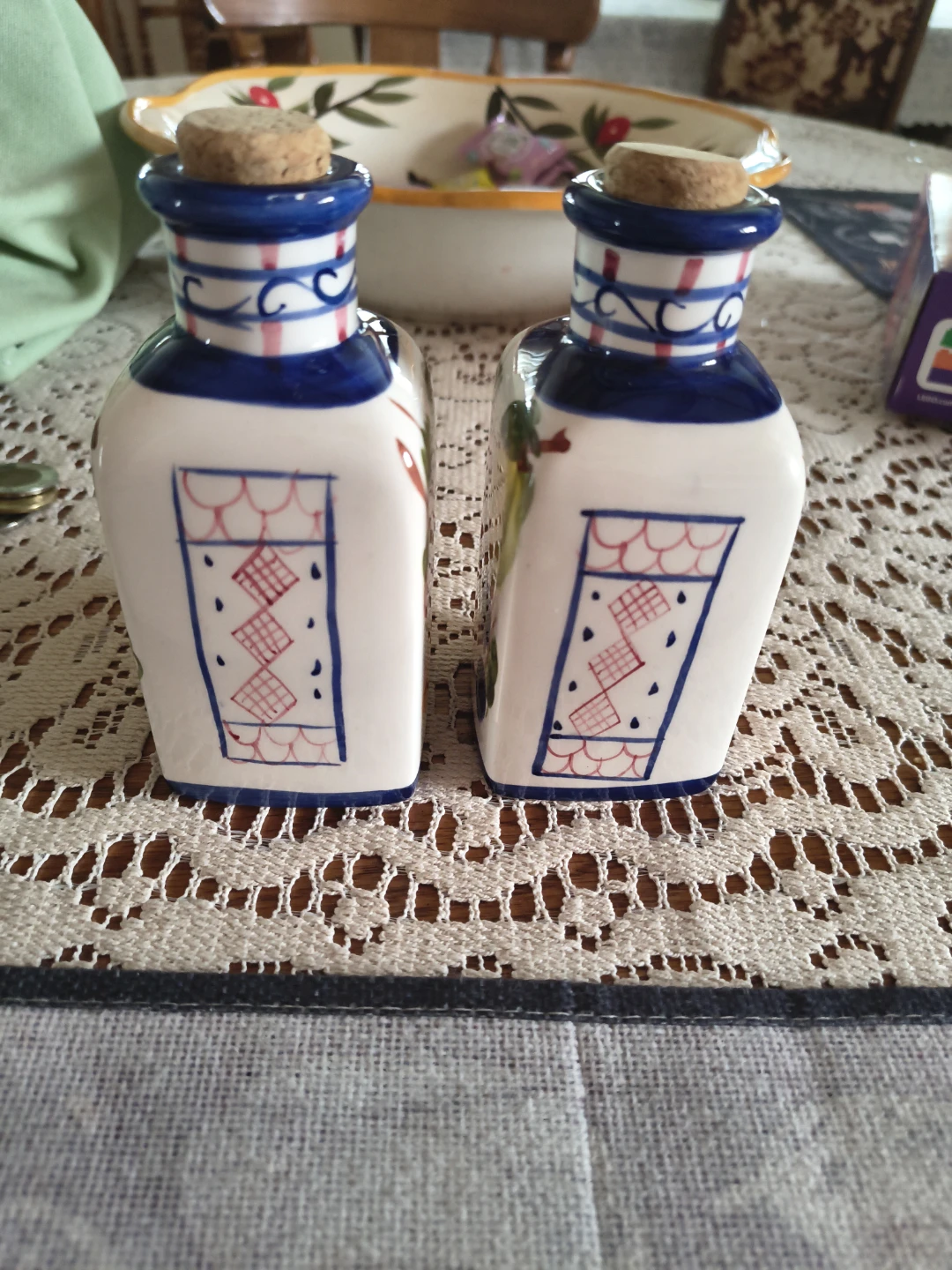 Ceramic fruit pattern oil and vinegar bottles with corks - photo 4
