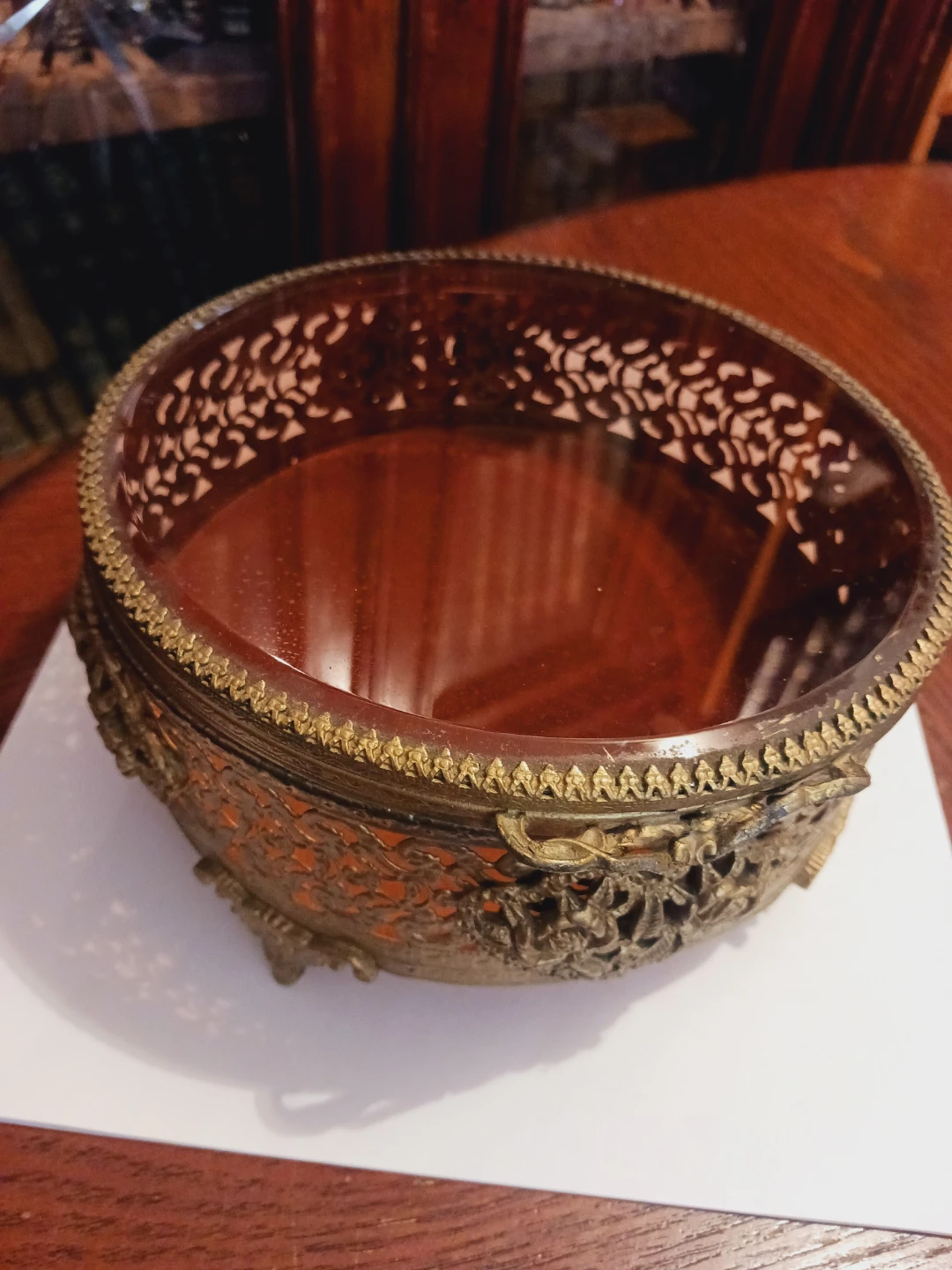 Antique Ornate Ormolu Gold Filigree Large Jewelry Box