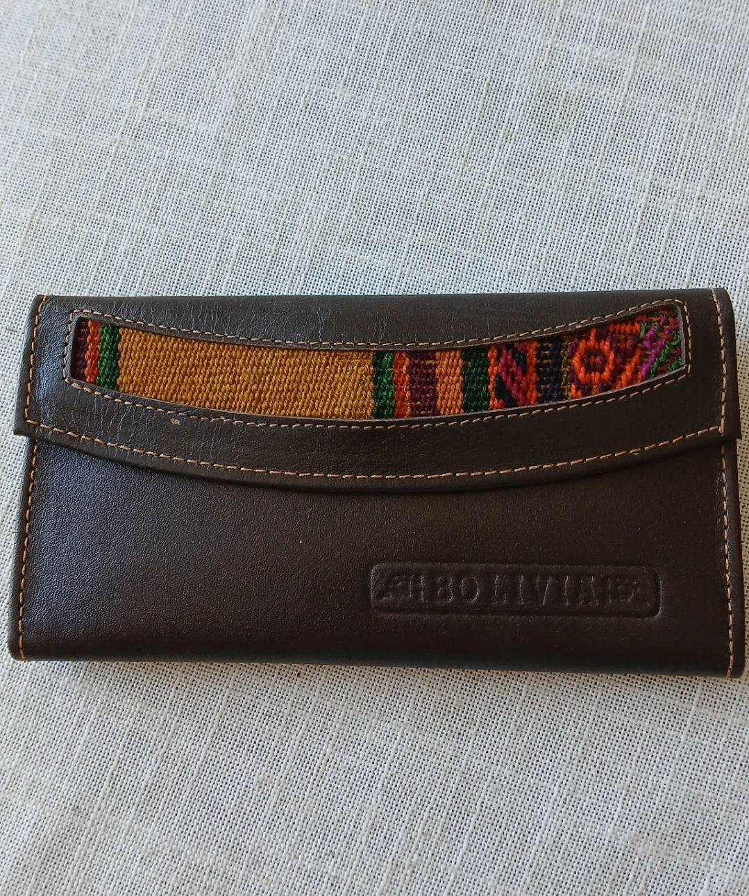 Brown Leather Wallet with Woven Detail