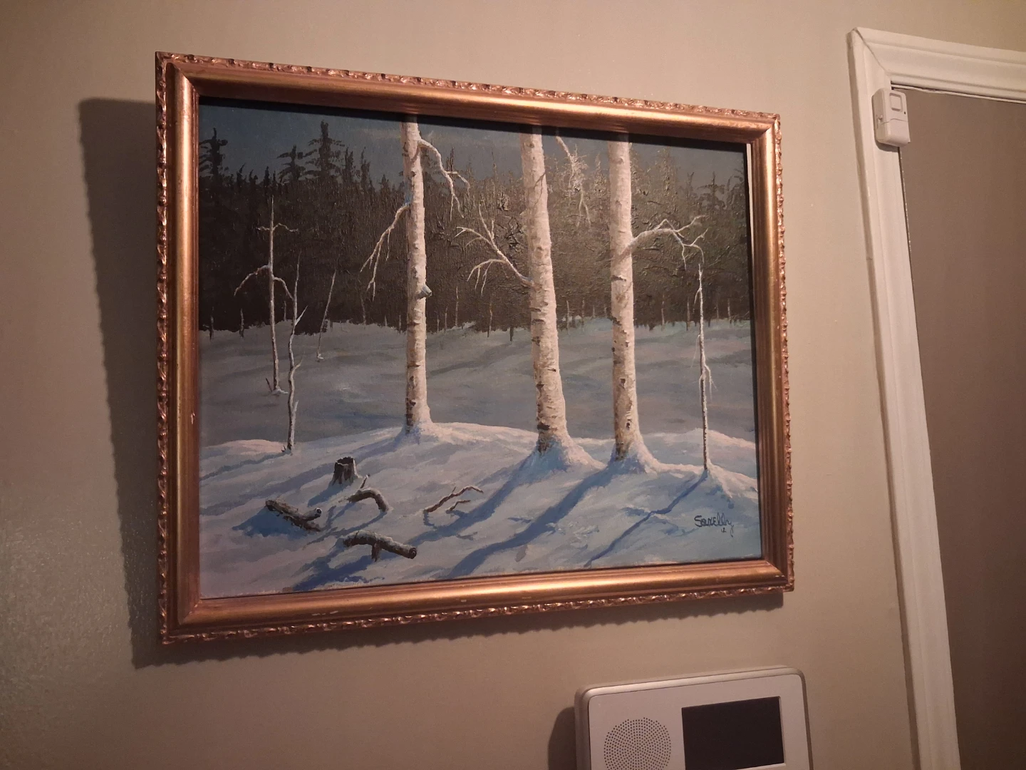 Vintage Winter Birch Tree Painting