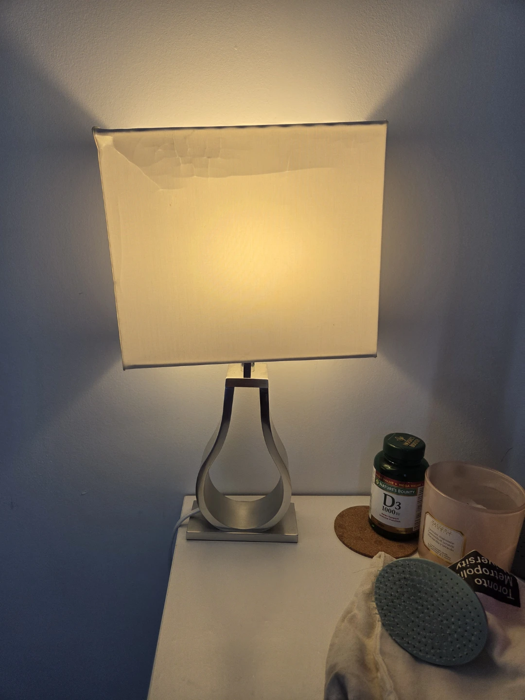 Modern Silver Table Lamp with White Shade