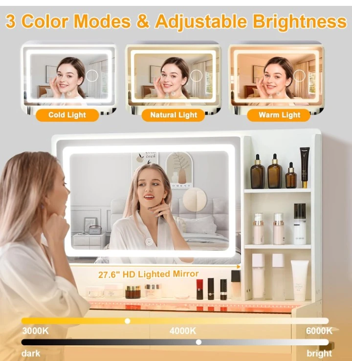 Makeup Vanity with Lighted Mirror and RGB Strip - photo 5