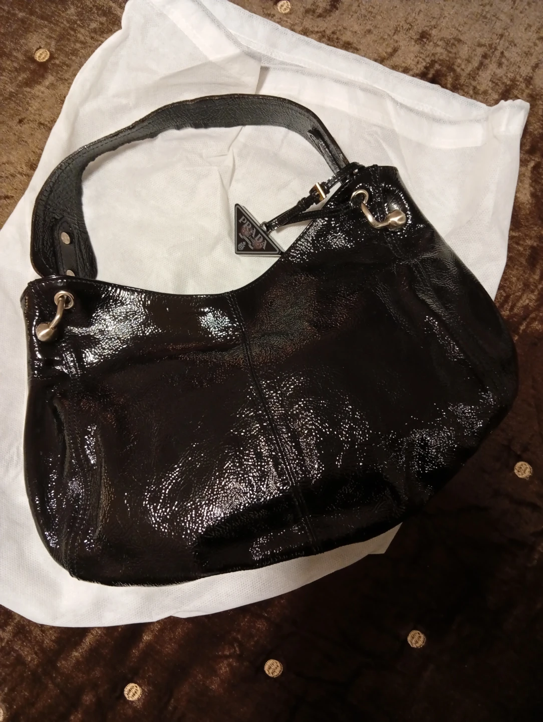 Prada Black Patent Leather Hobo Bag