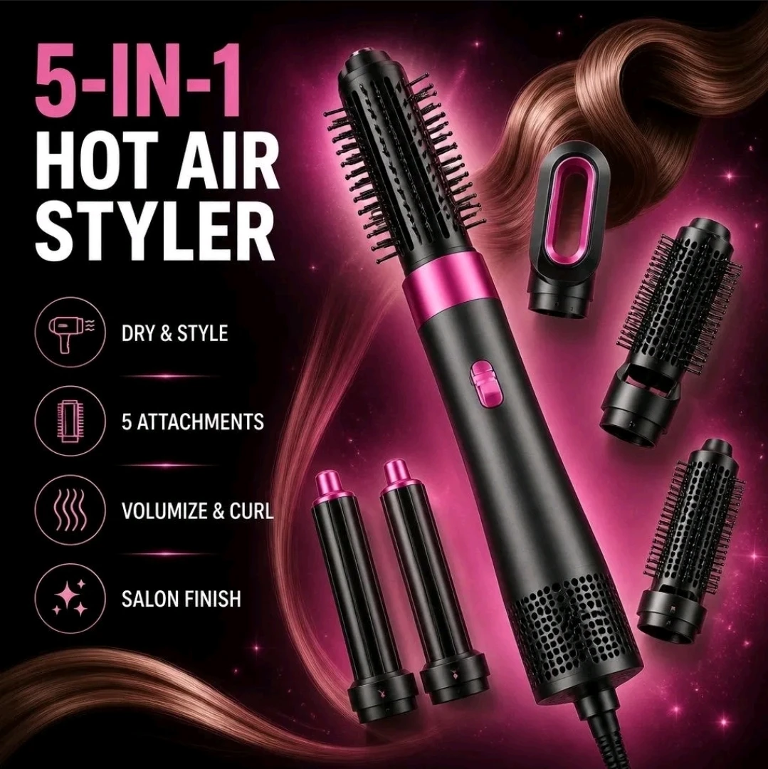 Hot Air Brush 5 in 1 Hair Styler – Curl, Dry & Straighten ( NEW)