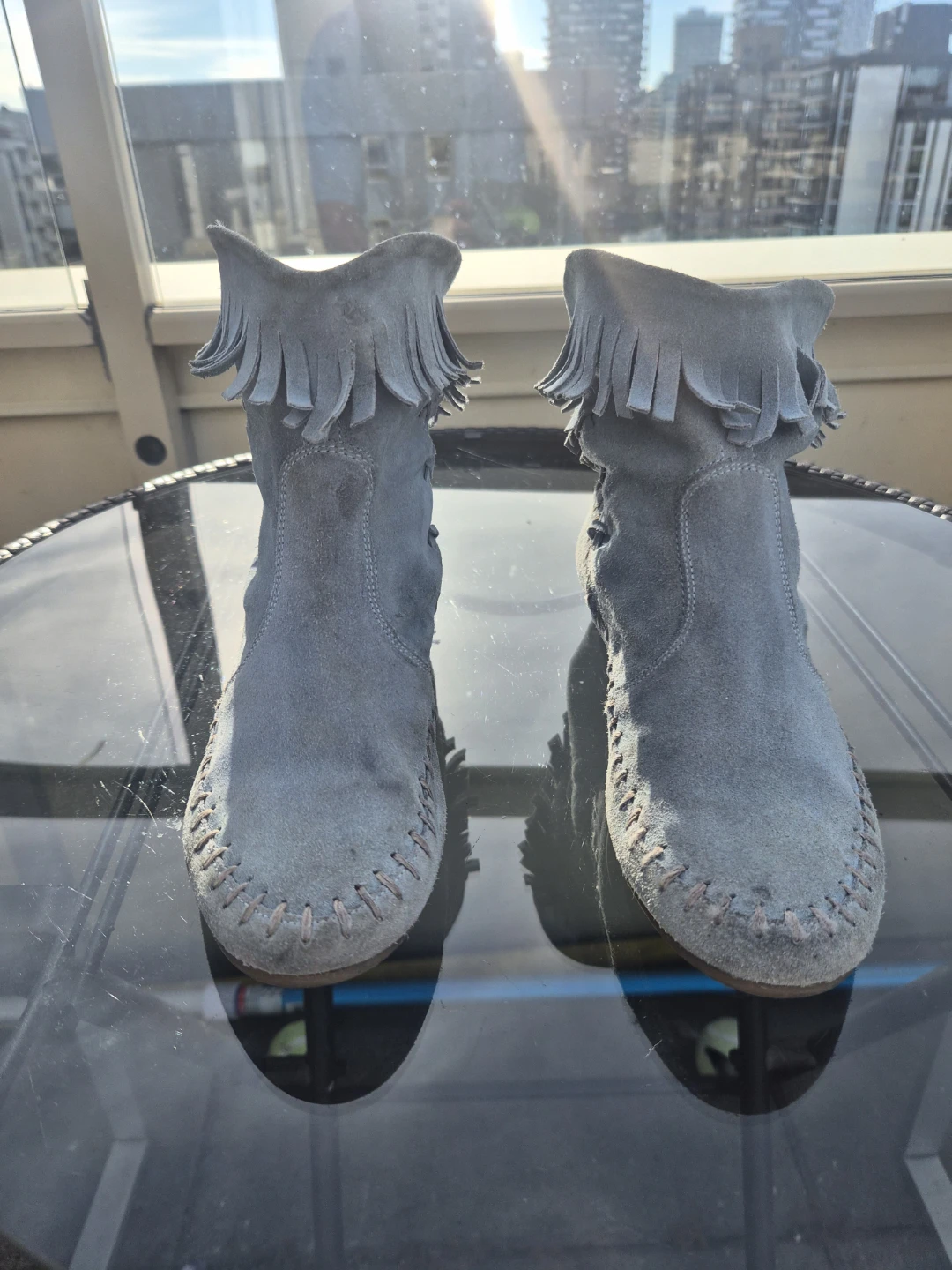 Light Blue Suede Fringe Boots - photo 4