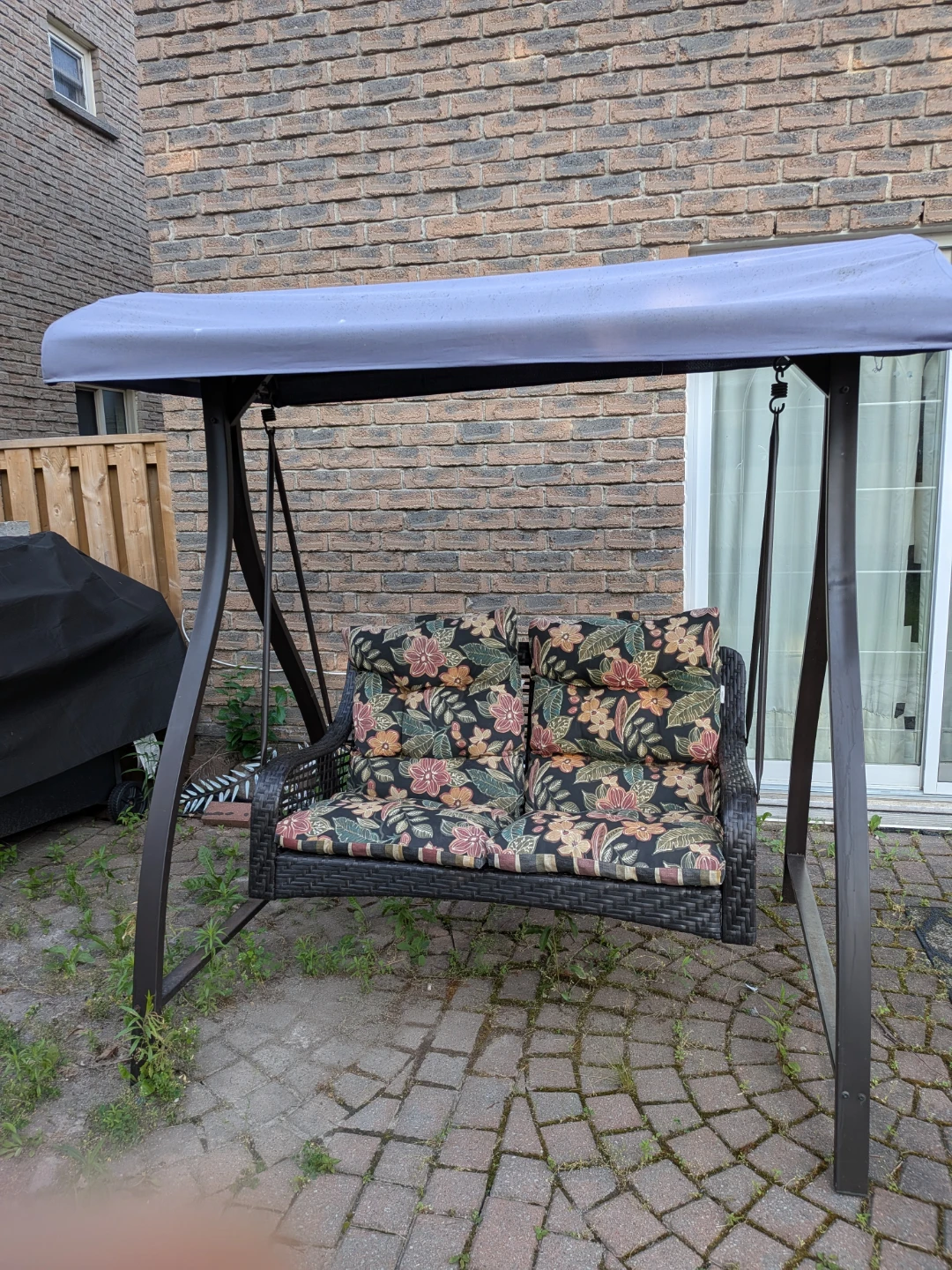 Wicker Patio Swing with Canopy and Cushions