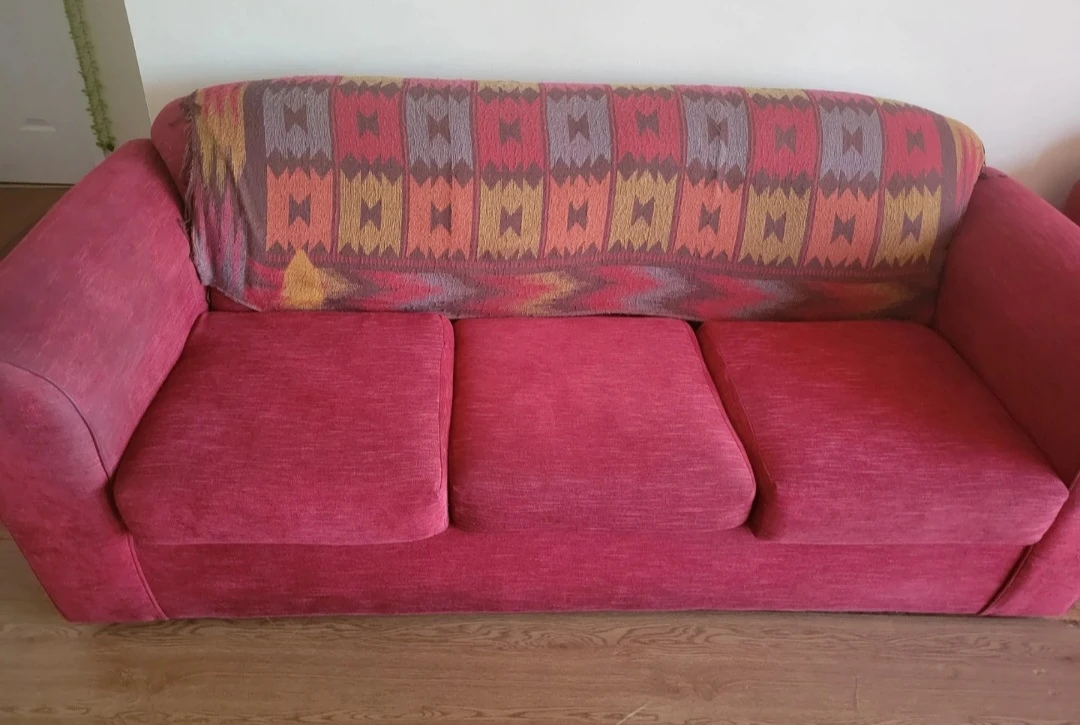 3 SEATER RED SOFA AS IS - NEED GONE ASAP!