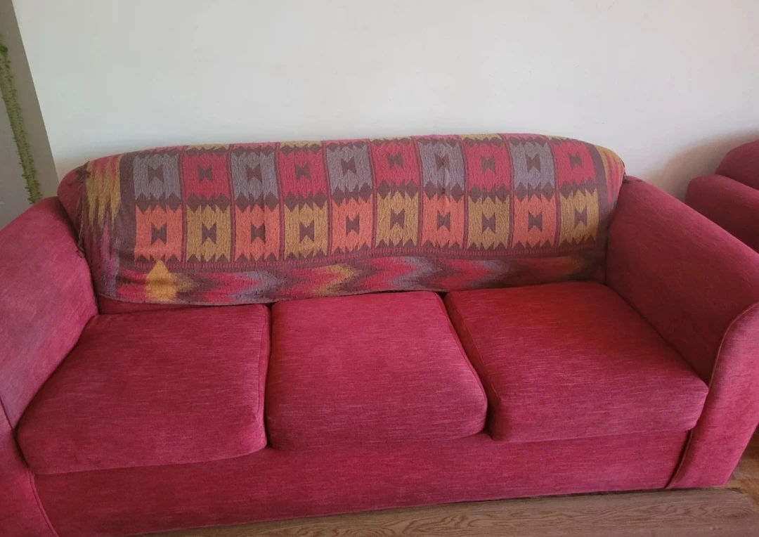 3 SEATER RED SOFA AS IS - NEED GONE ASAP! - photo 2
