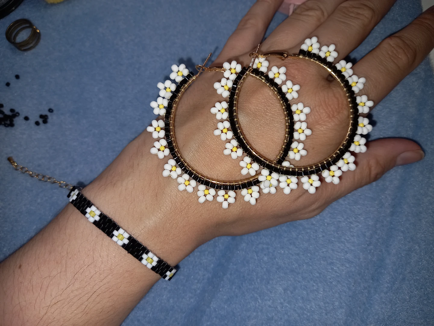 Beaded Hoop Earrings and Bracelet Set