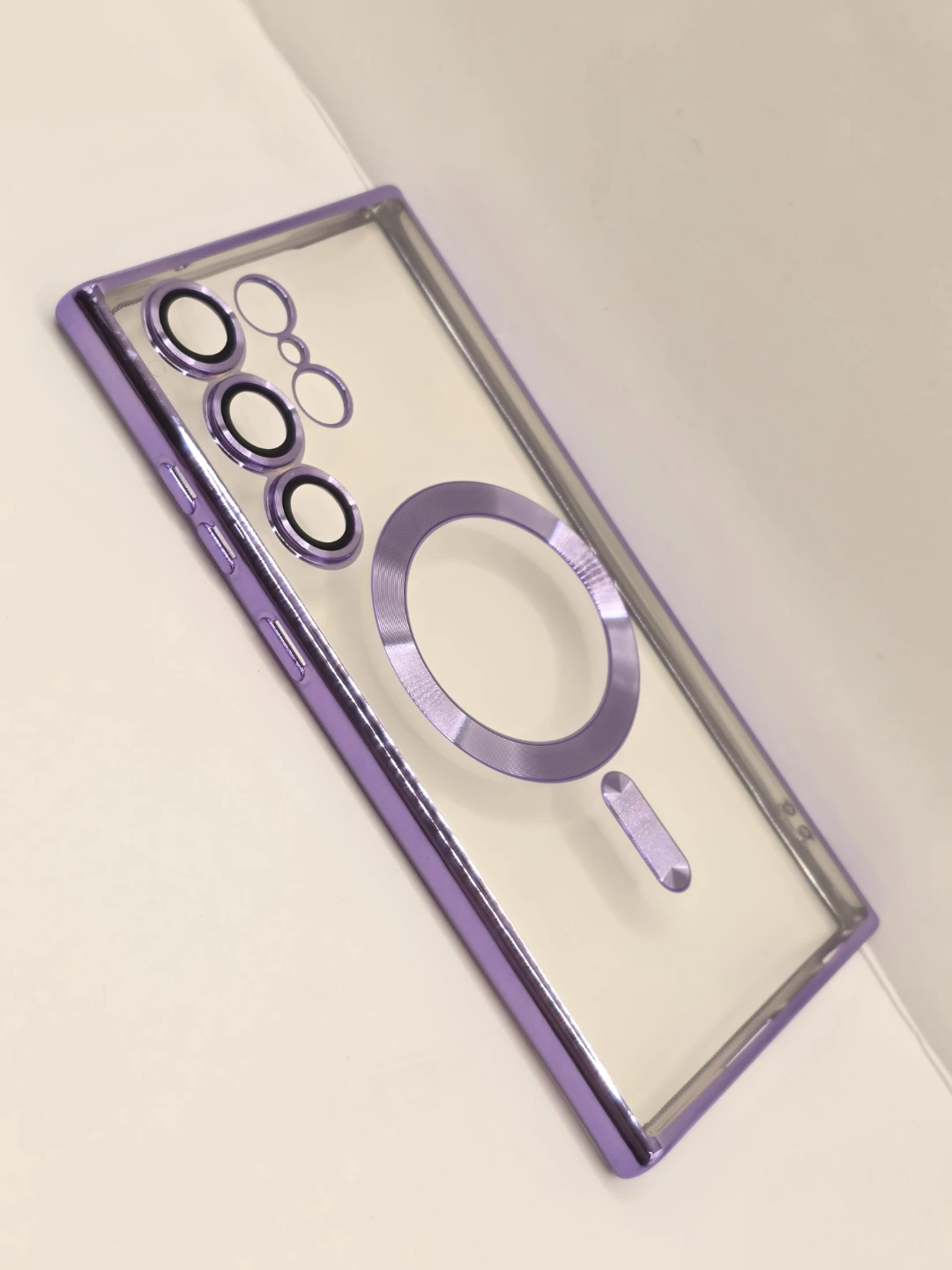 Galaxy S23 Ultra Transparent Magnetic Case, Purple Bumper Frame